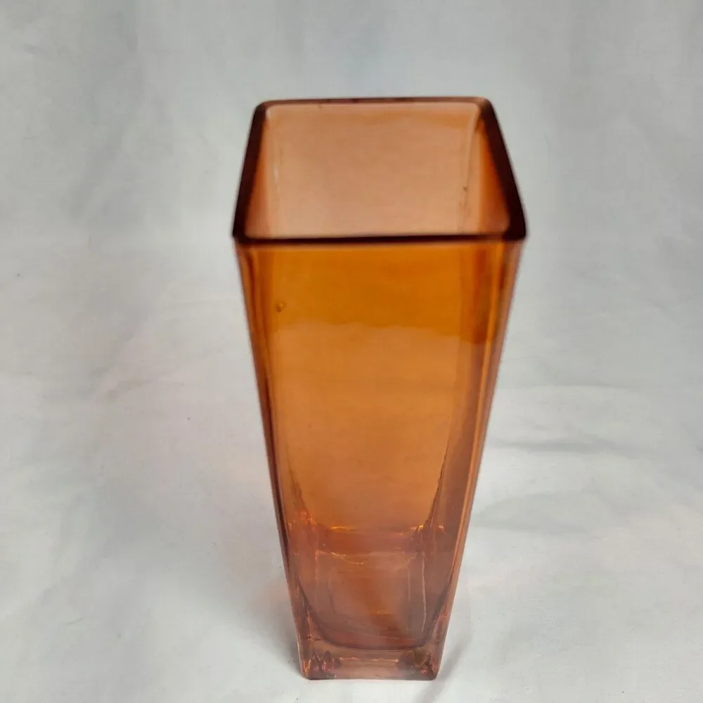 Glossy Amber Glass Rectangular Vase Decorative Solid China